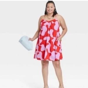 Ava & Viv Sleeveless Cross Back Woven Dress - Abstract Red - 2X